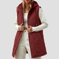 thumbnail image 2 of larppty Long Puffer Vest Women Sleeveless Hooded Puffer Jacket Lightweight Quilted Jackets Winter Warm Zip Up Coat Outerwear (Wine, M), 2 of 5