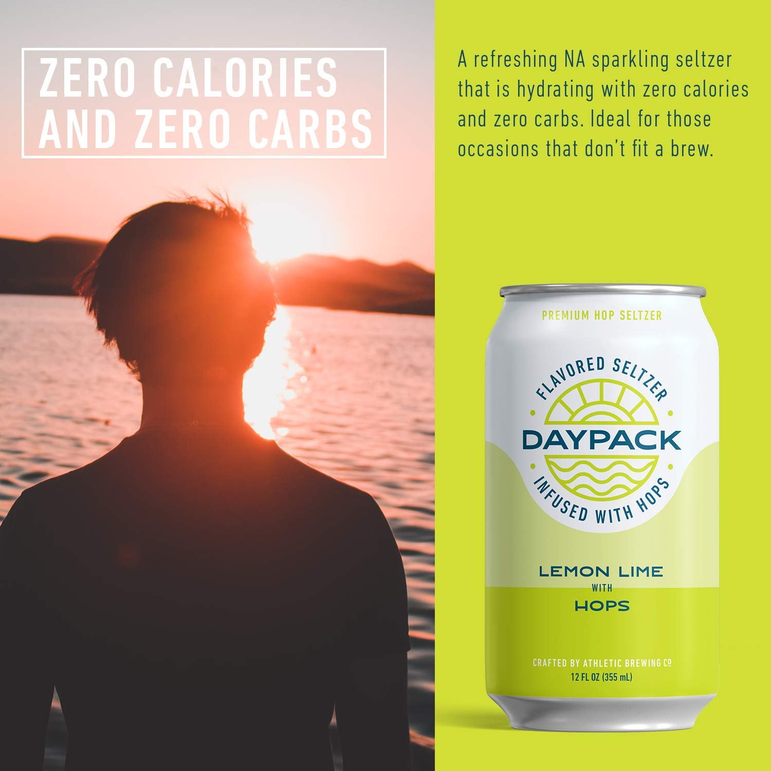 Athletic Brewing Company Daypack Sparkling Water, 24-Pack of Lemon Lime Flavored Seltzer, Zero-Calorie, Zero-Carbs, 12 fl oz Cans