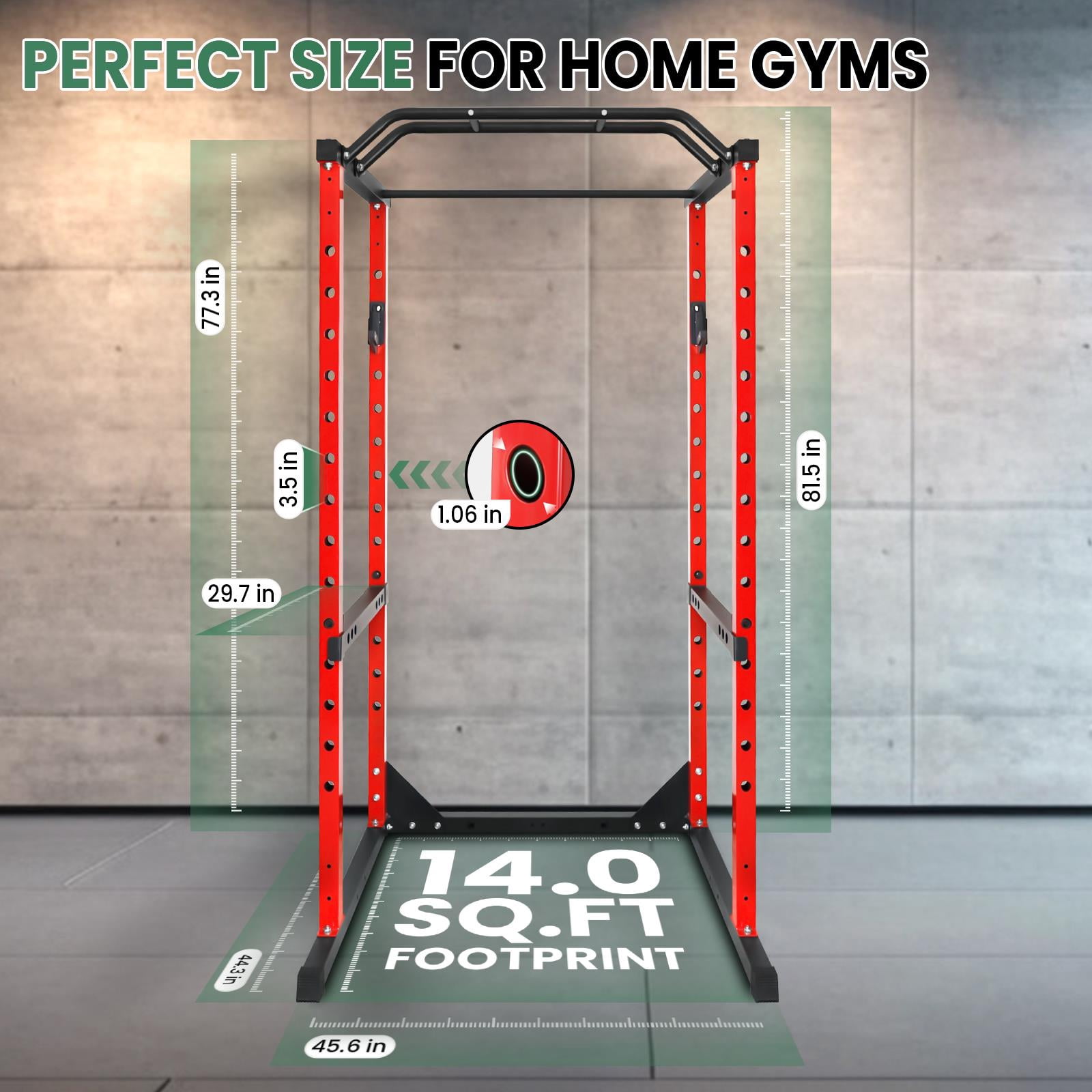Multi-Functional Power Rack 660 Lbs,Red Squat Rack With Pull-Up Bar,Adjustable Height And Thickened Steel Frame,Gym Power Cage For Home Gym Or Powerlifting,Red