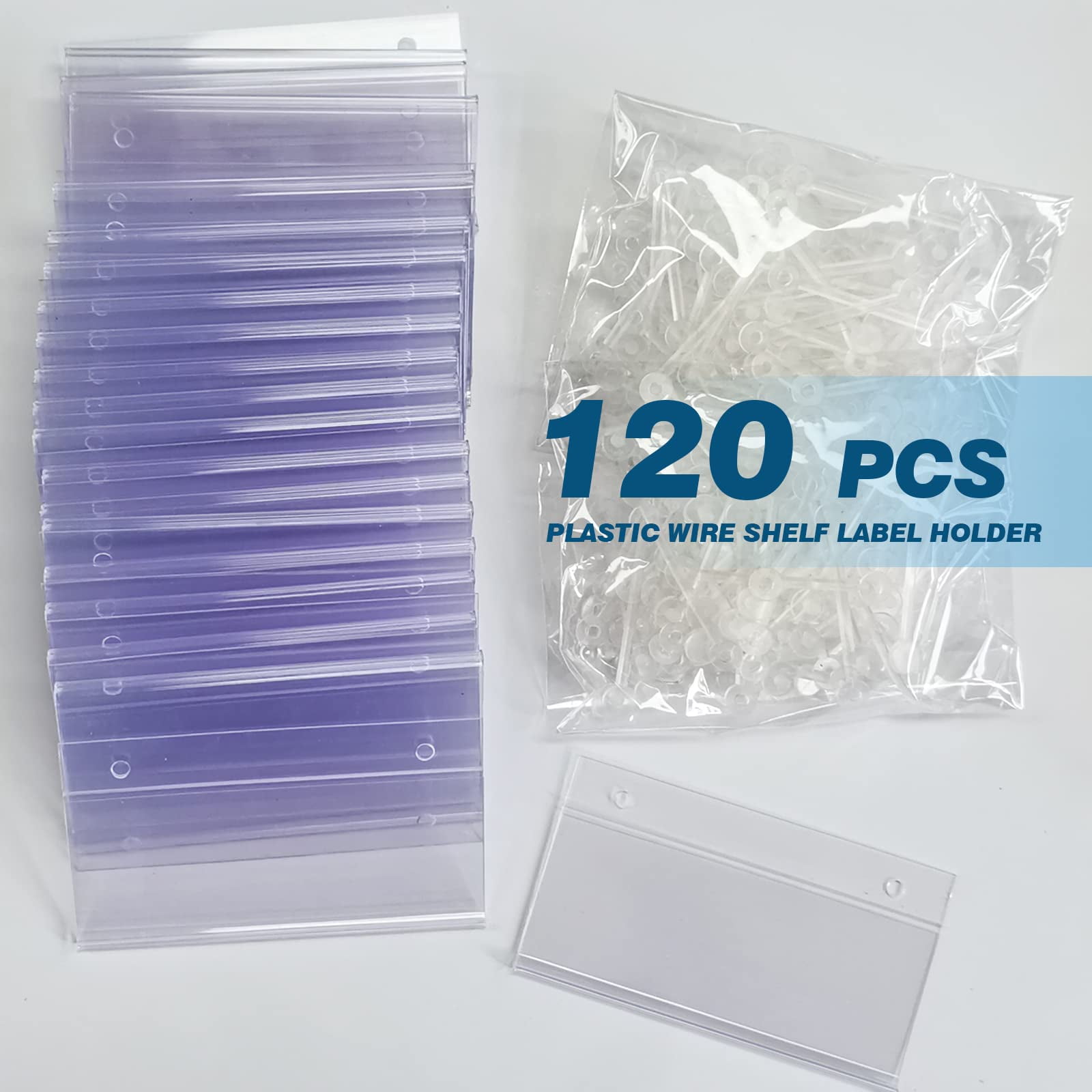 Dicoly 120 PCS Shelf Label Holders,Plastic Wire Shelf Label Holder - 3.9