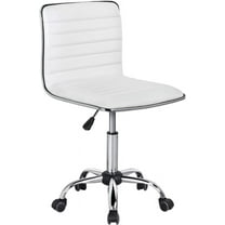 XPOPR PU Leather Low Back Armless Desk Chair Ribbed Armless Swivel Task Chair Office Chair Wheels White