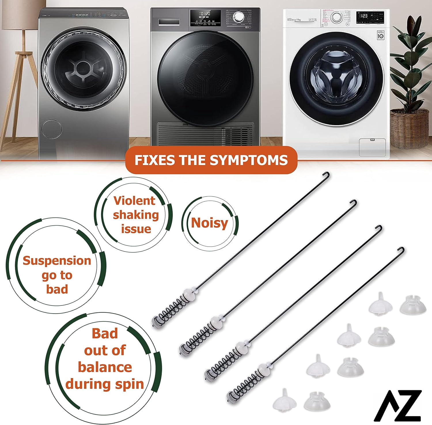 Set 4Pcs Washer Suspension Rod Kit Replaces W10780048 For Admiral ATW4675YQ1, Whirlpool WTW4800XQ4 WTW4800XQ1 WTW4800XQ2