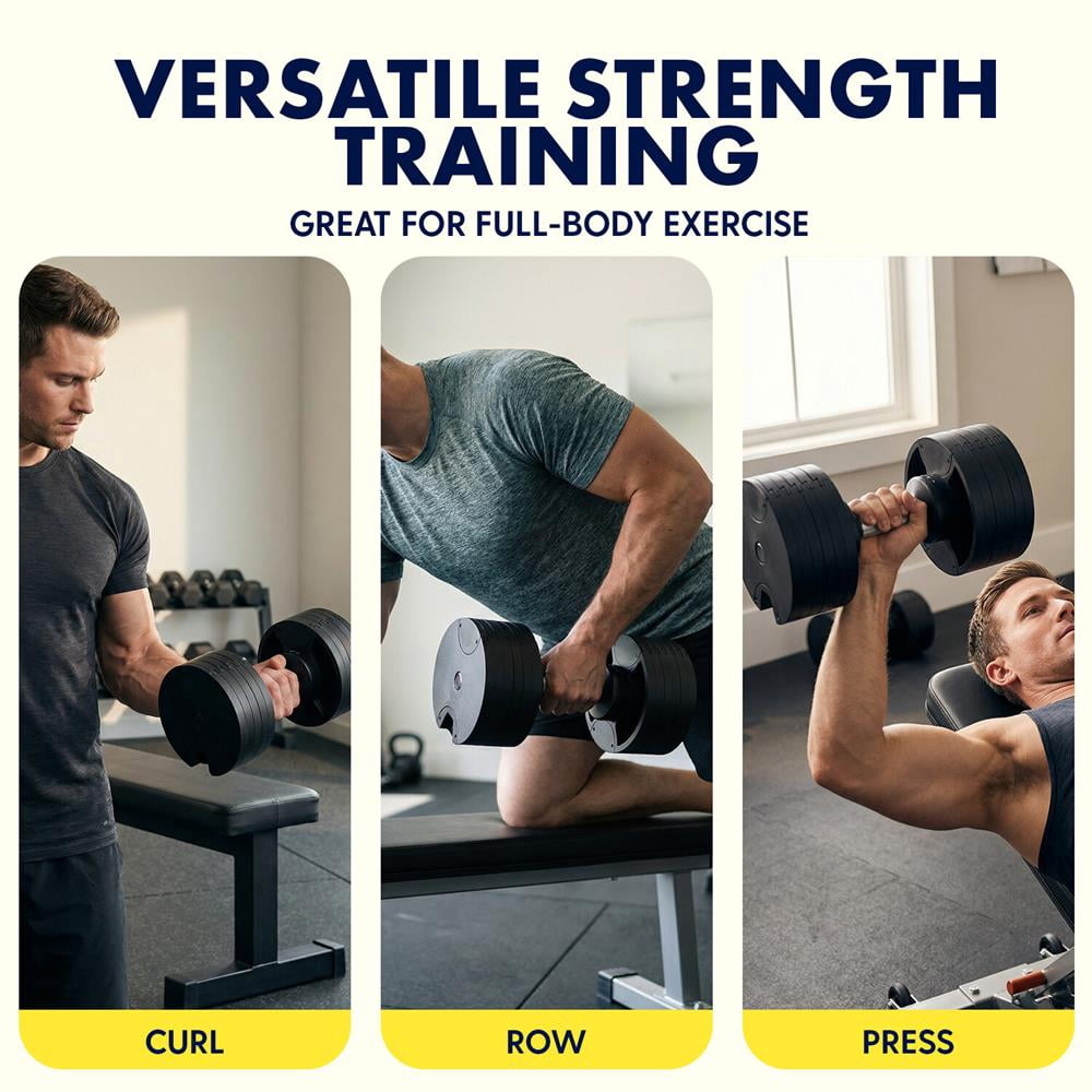 Squatz Adjustable Dumbbells Set – Quick Weight Change Dumbbells with Anti-Slip Handle, Secure Locking System, Space-Saving Design with Heavy-Duty Plates & Base
