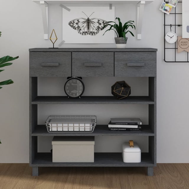 vidaXL Table Console HAMAR Gris Foncé 90x35x90 cm Bois Massif Pin