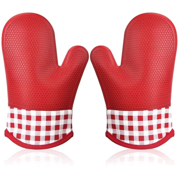 Manoplas de cocina a prueba de calor de silicona, guantes para horno, soporte para ollas, guantes aislantes, manopla gruesa para horno de cocina para barbacoa, guantes profesionales de cocina, 1 par (rojo) oso de fresa Electrónica