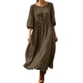 thumbnail image 2 of HCBY Women's 3/4 Sleeve Midi Dress Round Neck A-Line Pleated Loose Fit Casual Flowy Tunic Dress with Pockets for Fall Winter, 2 of 7