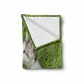 thumbnail image 2 of Nature Soft Flannel Fleece Throw Blanket, Cat Watching a Butterfly on Grass Field Garden Inspirational Picture, Cozy Plush for Indoor and Outdoor Use, 60" x 80", Fern Green White Grey, by Ambesonne, 2 of 6