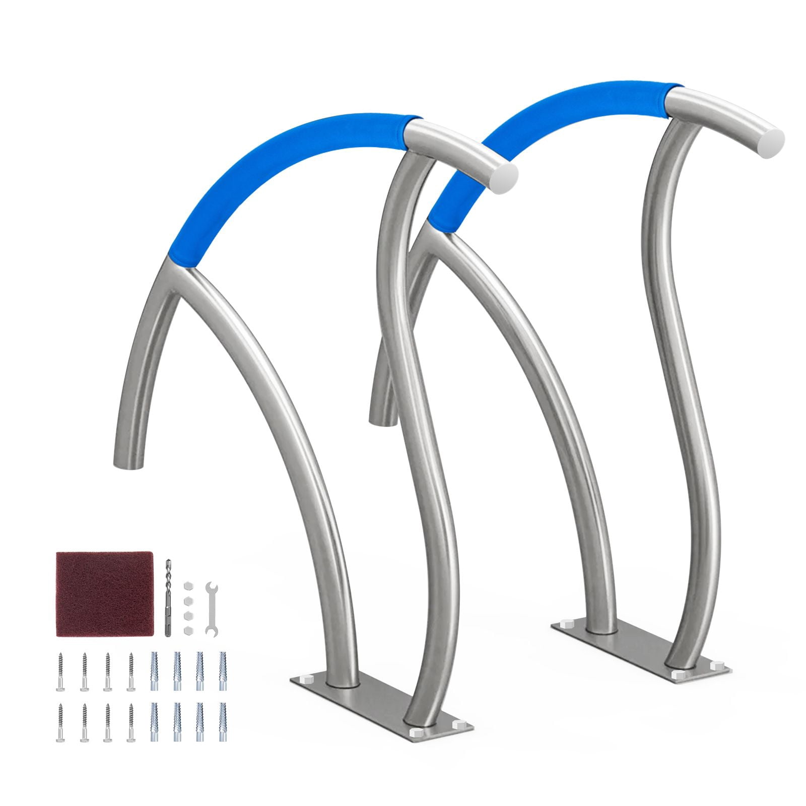 Pool Handrail, 2 PCS 30x30 in Pool Railing, Stainless Steel with Base Plate for Indoor/Outdoor Pools,Swimming Pool Safety Railing for Decks,Rust-Proof Grab Bar w/ Grip Cover&Accessories for Spas