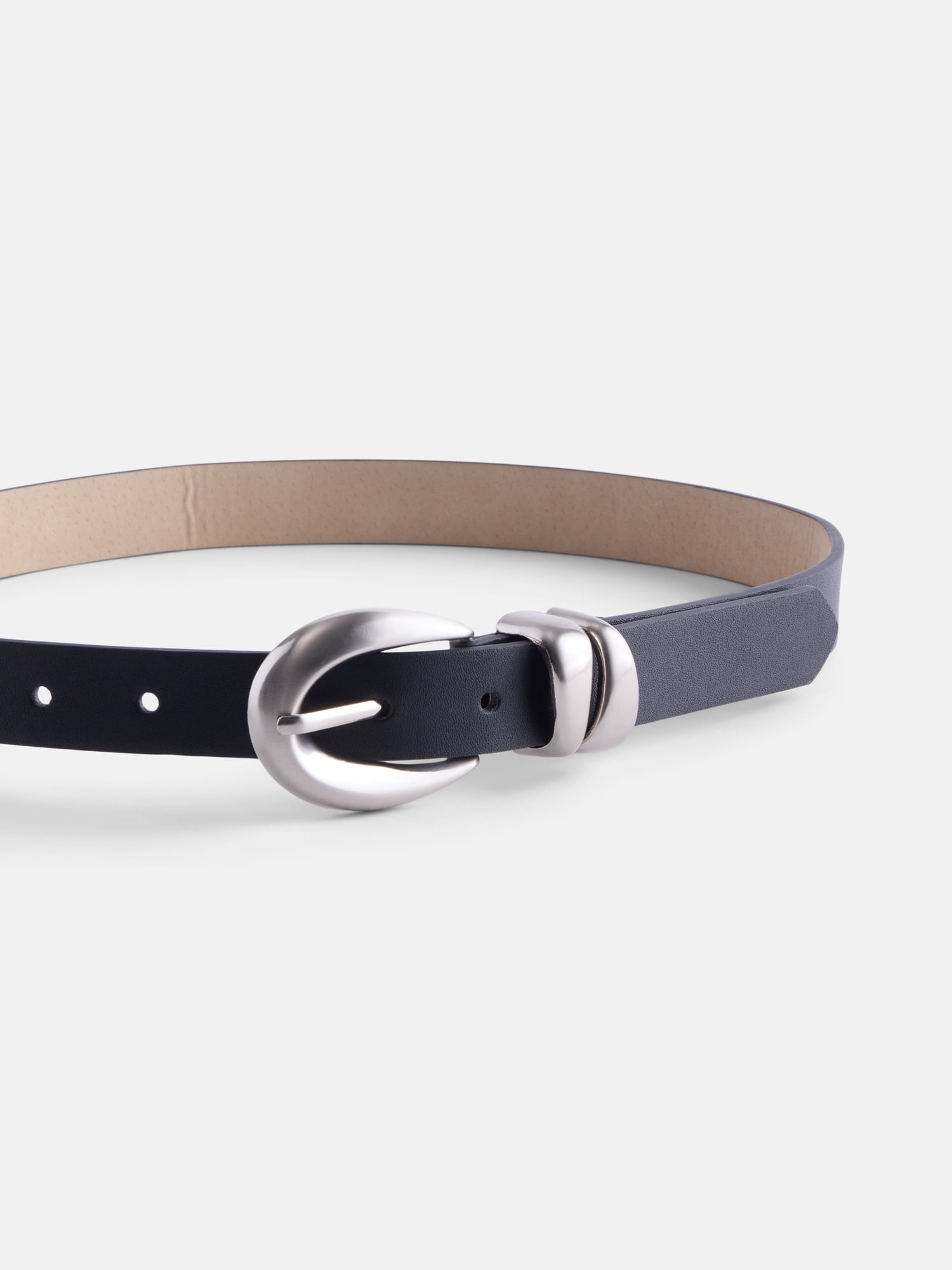 Scenario Women's and Women's Plus Organic Loops Faux Leather Belt, Black/Silver Tone
