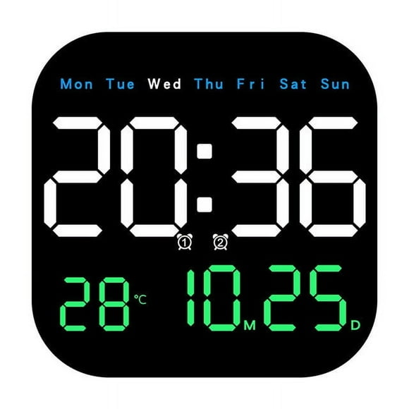 Pantalla digital de reloj de pared LED | Reloj despertador electrónico silencioso con control de temperatura y humedad, decoración moderna para el hogar, soporte ajustable o colgante, números