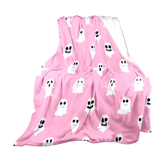AUQ Halloween Throw Blanket Cute Ghost Blanket Halloween Decorations Lightweight Throw Blanket,Soft Cozy Fleece Couch Living Room Bed Blanket Giant Bath Towel for All Season,30"X40",Pink