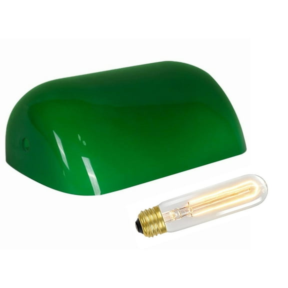 B&P Lamp® Cased Green Glass Lamp Shade Replacement Bankers Lamp or Pharmacy Shade With Bulb