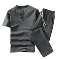 thumbnail image 1 of Hombres Verano Nuevo Algodón Y Cáñamo Manga Corta Pantalones Largos Moda Traje Cómodo, 1 of 2