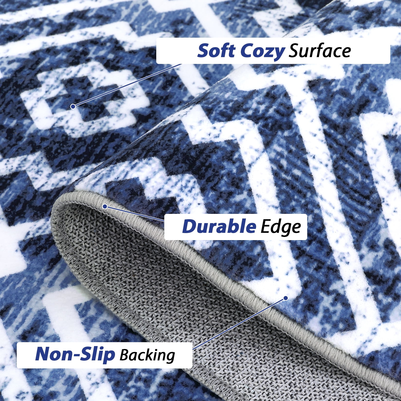 Garvee 9'x12' Large Area Rug Moroccan Distressed Rug Farmhouse Geometric Floor Carpet Non-Slip Low Pile Floor Decoration for Dorm Classroom, Blue