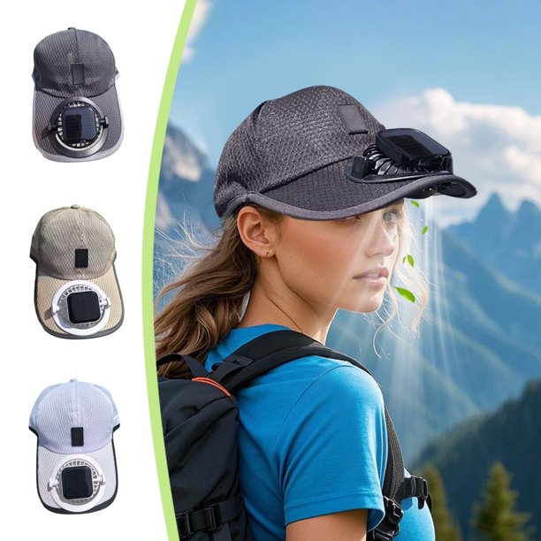 Sombrero de ventilador alimentado por energía solar para protección solar al aire libre | Tapa de malla recargable USB | Poliéster ligero y transpirable | Ajuste ajustable | Sombrilla de verano
