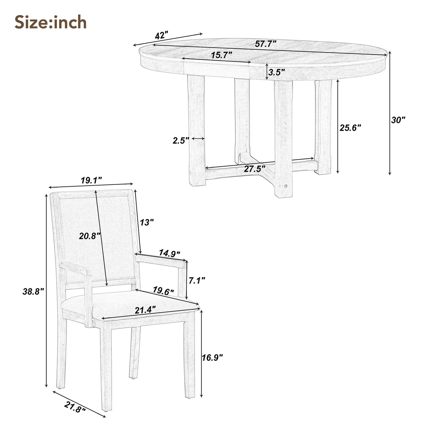 Kadyn 5-Piece Dining Table Set, 4 Upholstered Dining Chairs with Armrests, Extendable Butterfly Leaf Wood Dining Table, Natural Kadyn 5-Piece Dining Table Set, 4 Upholstered Dining Chairs with Armrests, Extendable Butterfly Leaf Wood Dining Table, Natural