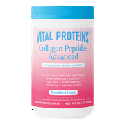 Vital Proteins Grass Fed Collagen Peptides Advanced Powder Supplement, with Hyaluronic Acid + Vitamin C, Strawberry Lemon Flavor, 10.5oz