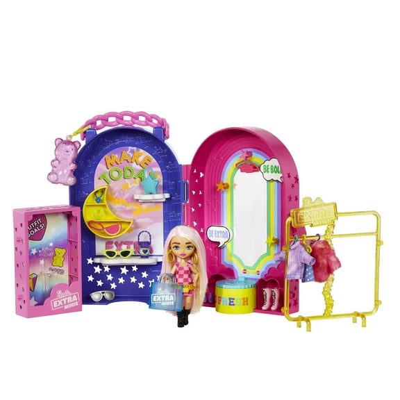 Barbie Extra Minis Playset, Fashion Boutique with Small Doll and 15  Accessories