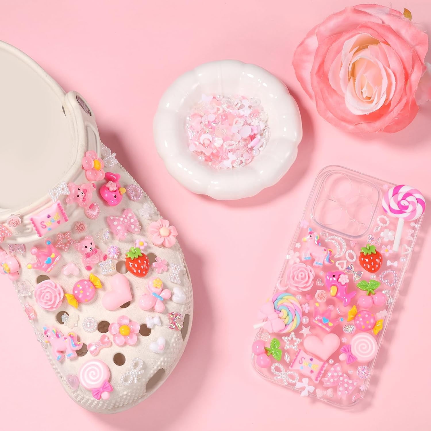 330 Pcs Junk Case Charms Kit, Junk Charms for Cases, Junk Phone Case Charm, Junk Case Kit Pink Charm Bulk Mixed Cute Slime Charms Set for DIY Crafts, Scrapbooking, Jewelry Making-S1