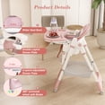 thumbnail image 4 of Adjustable Baby High Chair for 0-6 Years Old, Portable Infant Feeding Seat with Safety Belt, Lockable Silent Wheels, Easy-Clean Design for Dining & Living Room, Pink, 4 of 10