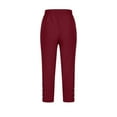 thumbnail image 4 of FRSASU Capris Pants for Women Cotton Linen Casual Summer Straight Wide Leg Loose Drawstring Elastic Waist Cropped Trouser Wine, 4 of 4