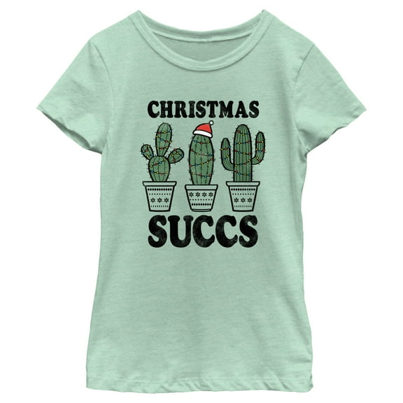 Girl's Lost Gods Christmas Succulents Graphic Tee Mint X Large