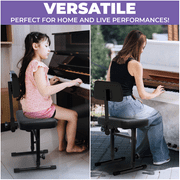 Liquid Stands Piano Bench Adjustable Stool – Music Keyboard Bench with Backrest Seat for Piano Keyboard Stand with Black Padded Cushion for Musicians Piano Stool Chair