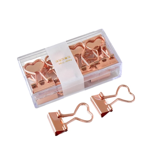 Bearachild Paquete de 12/lote Manténgase organizado con estos Clip Office Essentials - Clips de carpeta de metal Elliot Folder Love - Oro rosa Type3 NO3