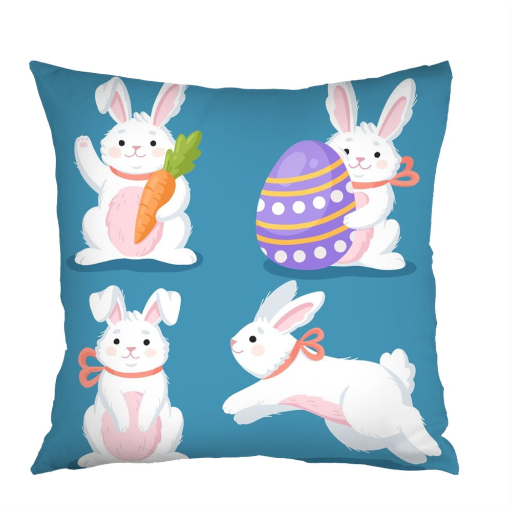 Dicasser Easter Pillow Covers 18x18 Set of 6 Easter Pillow Case Rabbit  Bunnies with Eggs, Peach skin Throw Pillows Covers for Couch Sofa Patio 