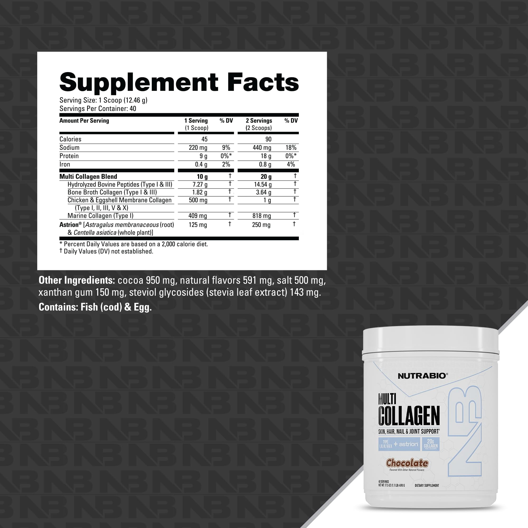 NutraBio Multi Collagen Powder- Hydrolyzed Collagen Peptides for Glowing Hair & Skin- Grass-Fed- Collagen Powder for Women and Men- 45 Servings- Chocolate