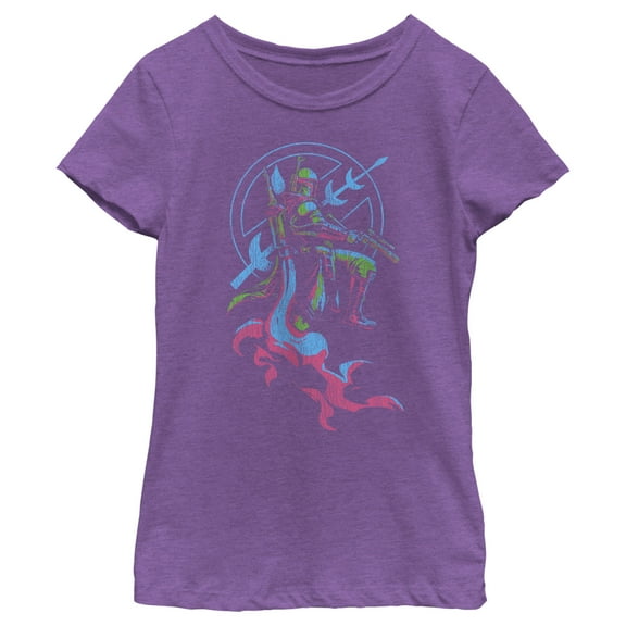 Girl's Star Wars: The Book of Boba Fett Distressed Rainbow Seal  Graphic Tee Purple Berry Medium