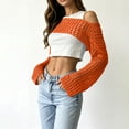 thumbnail image 6 of Womens Fishnet Crochet Crop Top Long Sleeve See Through Hollow Out Mesh Bikini Cover Ups Orange L, 6 of 6