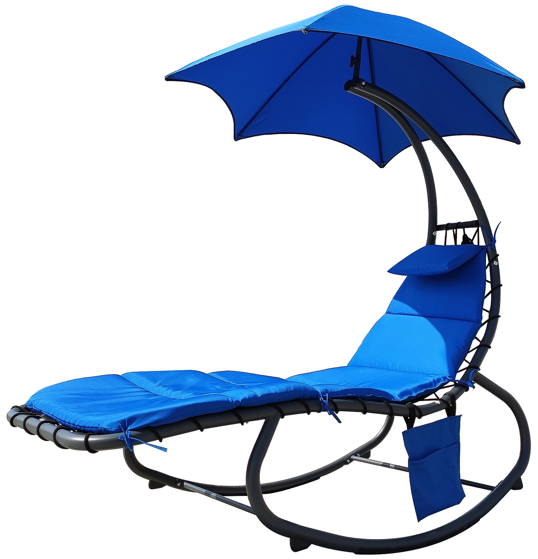 White Orange Outdoor Rocking Chaise Lounge Chair Cushion w/Canopy Shade Blue 