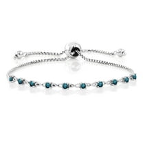 Gem Stone King 0.65 Ct Round Blue Diamond 925 Sterling Silver Bracelet for Women