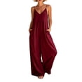 thumbnail image 2 of Asgosdo Rompers for Women V Neck Sleeveless Spaghetti Strap Wide Straight Leg Baggy Cozy Jumpsuits with Pockets, 2 of 5