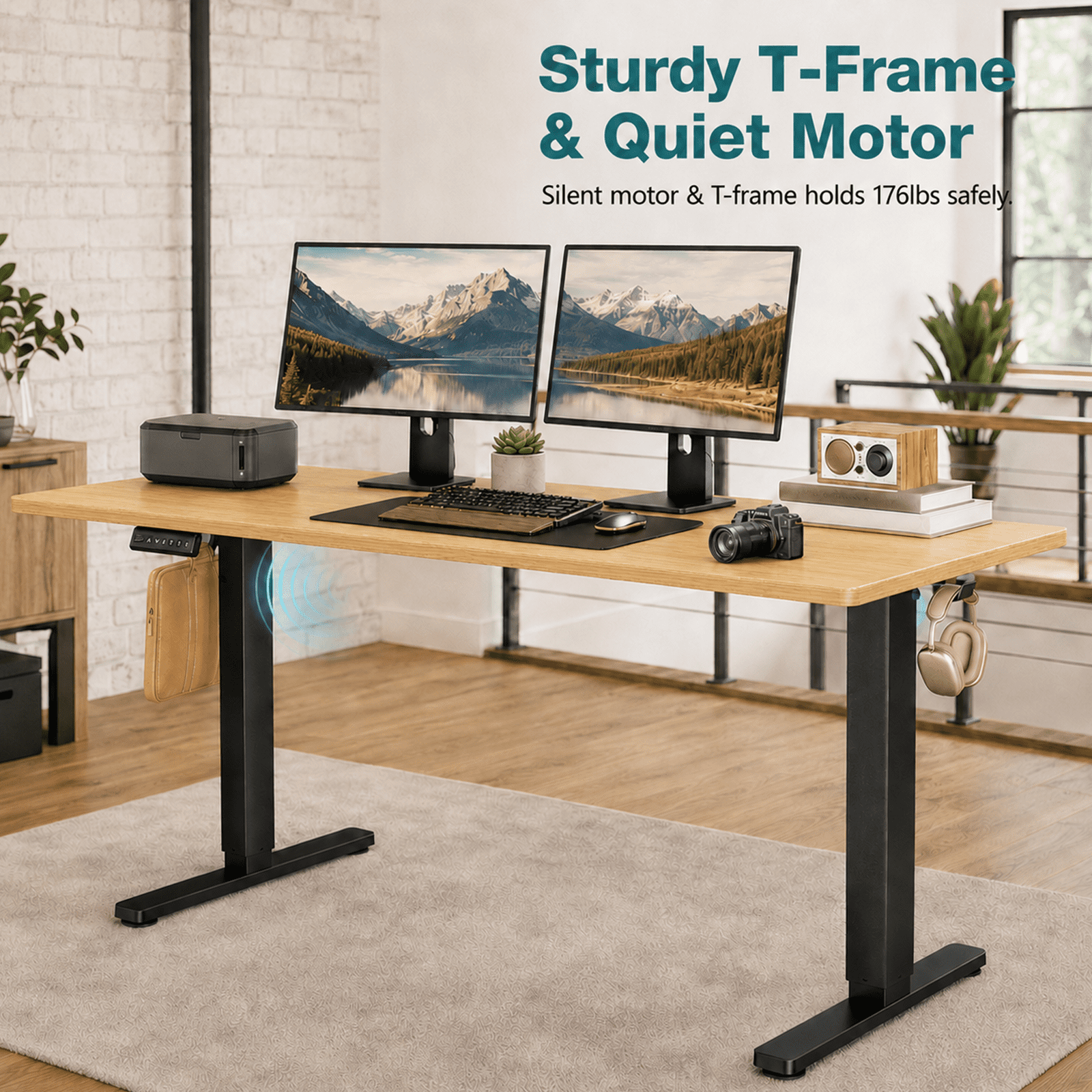 Alvantor Standing Desk, 28.7''- 48'' Height Electric Height Adjustable Home Office Desk with 3 Memory Presets, Sit and Stand Up, T-Shaped Frame