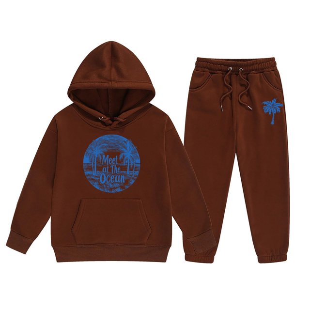 2PC Girls Outfits Long Sleeve Hooded Pullover Tops Pants Cartoon Print Leisure Clothes Set 5-6 T