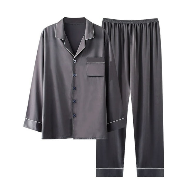MeetoTime Pajamas for Women Set Plus Size Unisex Long Sleeved Lapel Button Down Shirt and Elastic Waist Pants Two-piece Set