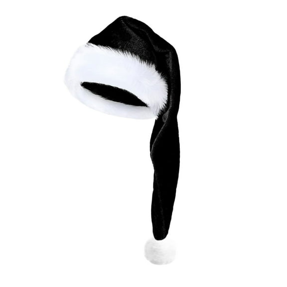 Fluffy Black and White Santa Hats Set with Plush Brim and Liner for Adults Men Women Christmas Hat Party Supplies & Gifts