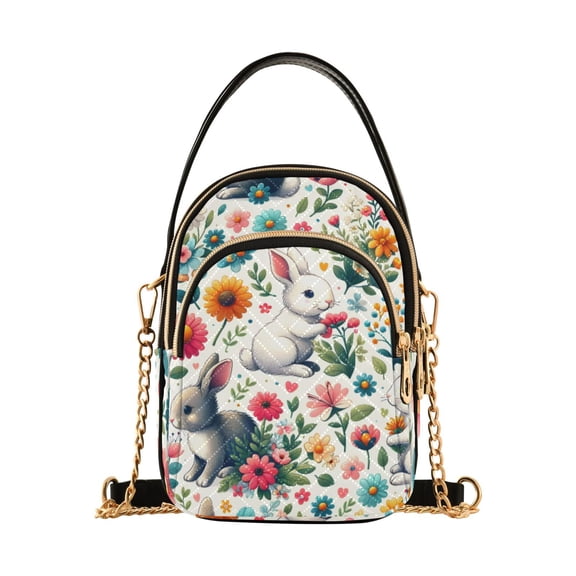 joogoo Women Cute Rabbit in Floral Chain Crossbody Bags Shoulder Handbag Phone Purse