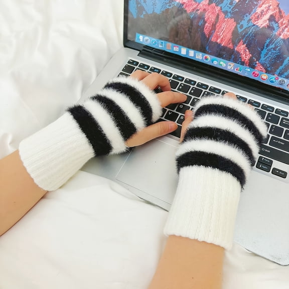 Soft Winter Half-Finger Gloves Women'S Warm Luxurious Solid Color Fingerless Mittens