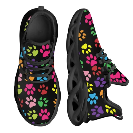 

Cool Dog Footprint uflage Printing Flat Shoes for Women Breathable Soft Sneakers Lace up Casual Platform Zapatos