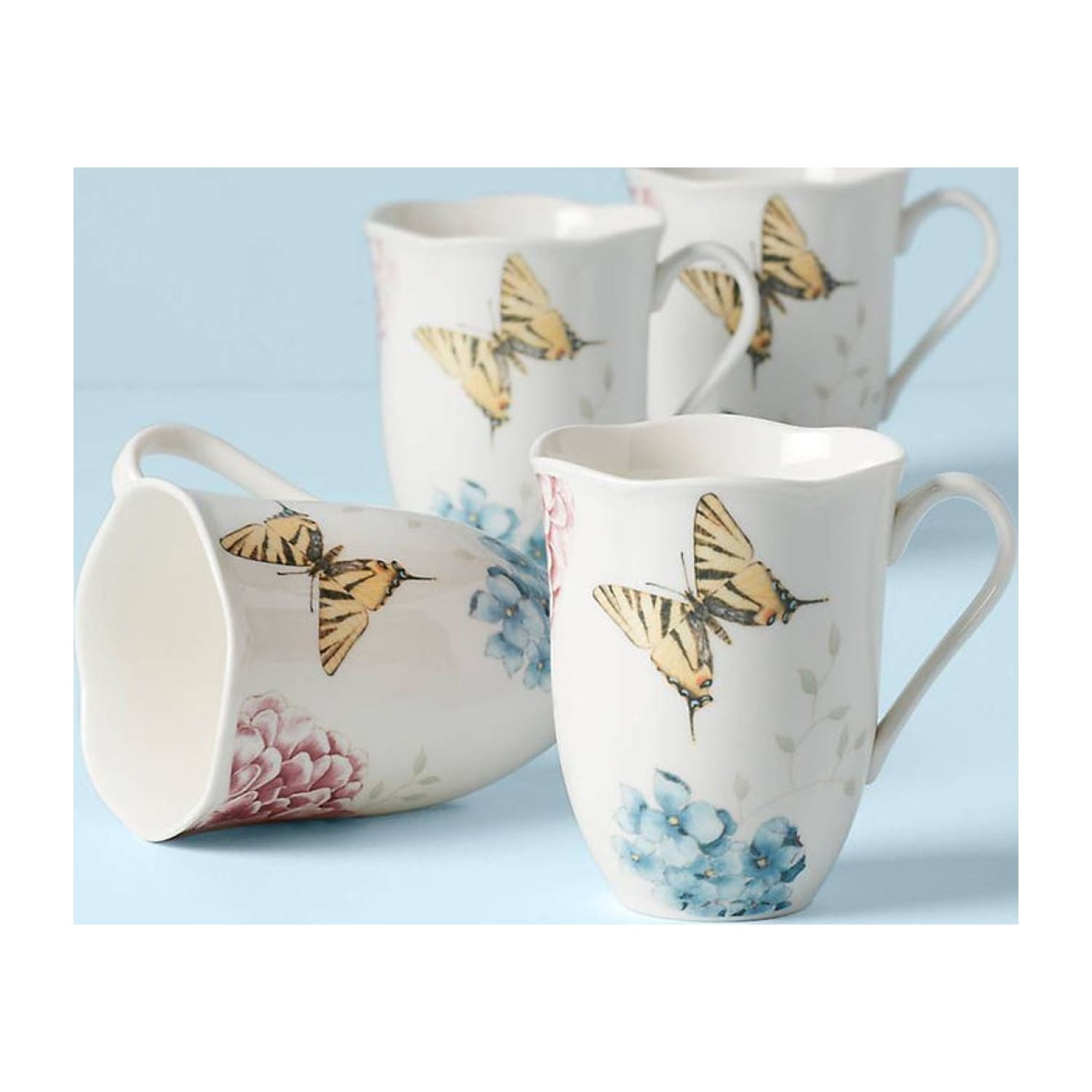 Lenox Butterfly Meadow Pink Ombre 5-Piece Tea Set - Porcelain Teapot, Sugar & Creamer