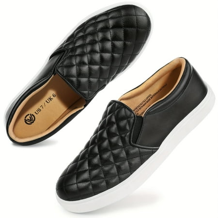 

AMNGST Womens Slip On Shoes PU Leather Black White Brwon Casual Walking Shoes Low Top Sneakers for Women
