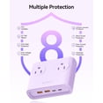 thumbnail image 6 of ORICO Power Brick, 25W GaN Power Strip, 8 in 1 Extension Cord with 4 AC Outlets and 2 USB-A and 2 USB-C Ports, 5ft Flat Plug White Outlet Extender for Home/Dorm/Travel-Purple (1 PCS), 6 of 18