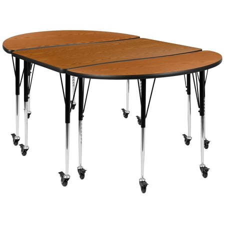 UPC: 0889142933717 | Flash Furniture Emmy 3 Piece Mobile 76 Oval Wave Flexible Oak Thermal Laminate Activity Table Set-Standard Height Adjustable Legs