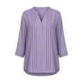 thumbnail image 6 of 3/4 Length Sleeve Womens Cotton Linen Tops Oversized V Neck Button Short Sleeve T Shirts Summer Casual Solid Plus Size Loose Comfy Three Quarter Sleeve Tee Shirt, 6 of 6