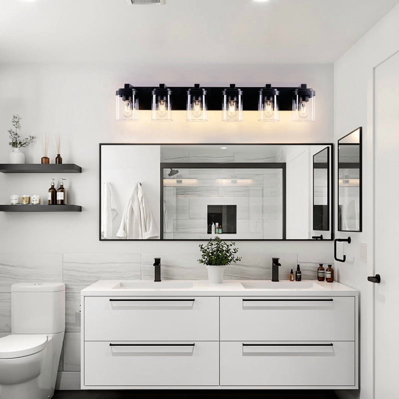 TICOZE 38 Inch 6 Light Matte Black Bathroom Vanity Light with Clear Glass Shade Vanity Light Fixtures Over Mirror for Bedroom, Living Room, Hallway (No Bulbs Included)