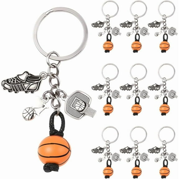 1 Box 20pcs Basketball Keychain Bulk Sport Theme Keychains Mini Cute Alloy Sport Ball Theme Silver Shoes Keyrings Bulk with Wooden Beads for Purses Wallets Handbag Women Gifts Decorations