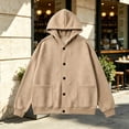 thumbnail image 5 of Women Notch Lapel Button Hooded Sevevn Cardigan Long Sleeve Dual Side Pocket Loose Fit Casual Sweatshirt Jacket, 5 of 6